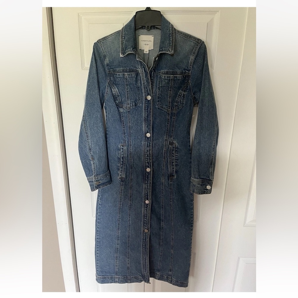 HABITUAL Denim Dress Jean Dress Dark Wash Long Sleeve Women's Size XS